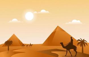 pirâmide deserto muçulmano viajar camelo ilustração cultura islâmica vetor