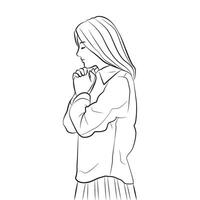 fofa jovem fêmea aperto mãos Rezar gesto personagem desenho animado ilustração vetor