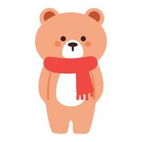 mão desenhando desenho animado Urso vestindo vermelho lenço. fofa animal adesivo vetor