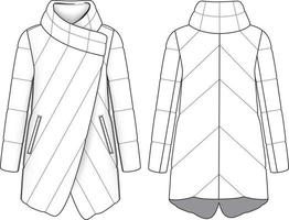 ilustração técnica do casaco de penas da moda. esboço plano editável vetor