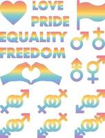 ícones do arco-íris lgbt. coração, amor, liberdade, orgulho vetor