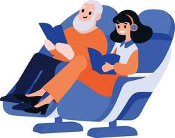 mão desenhado idosos casal sentado em uma avião para viagem dentro plano estilo vetor