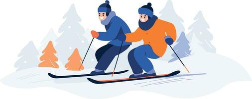 mão desenhado casal personagem jogando gelo patinação dentro inverno dentro plano estilo vetor
