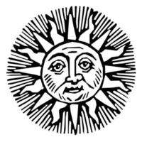 ícone do sol em xilogravura vintage vetor