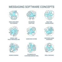 conjunto de ícones de conceito azul de software de mensagens vetor