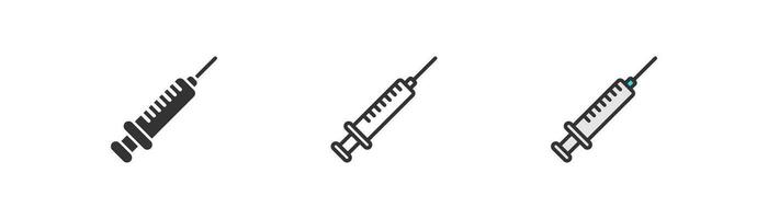 seringa ícone em branco fundo. vacina injeção símbolo. médico agulha, imunização. esboço plano e colori estilo vetor ilustração, eps 10.