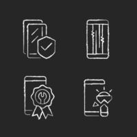 Avarias comuns em telefones desenhados com giz em ícones brancos em fundo escuro vetor