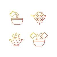 conjunto de ícones de vetor linear gradiente de instrução de preparação de alimentos
