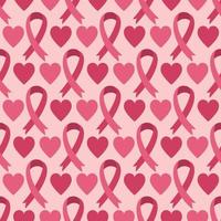 fita rosa sem costura padrão - conscientização do câncer de mama e corações vetor
