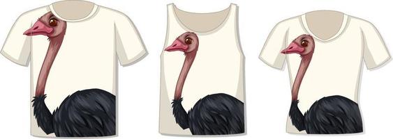 frente da t-shirt com modelo de avestruz vetor