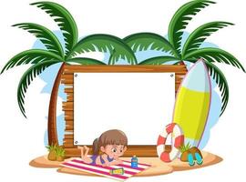 banner vazio com personagens infantis nas férias de verão na praia vetor