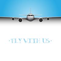 Avião realista com título de &#39;voar conosco&#39;, panfleto de vetor de negócios