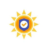 ícone de proteção UV, sol com escudo vetor