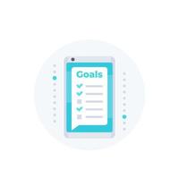 aplicativo de definição de metas no smartphone, ícone do vetor