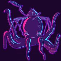 personagens de desenhos animados sob luzes ultravioleta. caranguejo zangado montando um polvo vetor