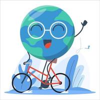 ilustração do globo feliz andando de bicicleta vetor