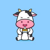 ilustração do ícone dos desenhos animados da vaca fofa segurando uma garrafa de leite