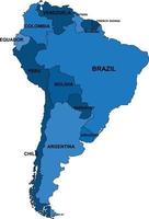 contorno azul mapa da América do Sul em fundo branco. vetor