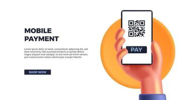 pagamento móvel sem dinheiro, pagamento digitalizado código qr com mão e telefone bonitos vetor