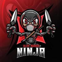 Assassino ninja segurando espadas ilustração do logotipo esport vetor