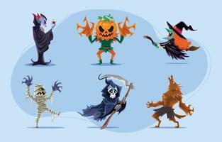 pacote de personagens de monstros de halloween