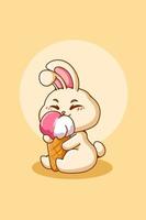 coelho feliz e engraçado com ilustração de desenho de sorvete vetor