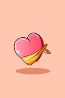Ilustração de desenho animado de coração fofo com ícone de lenço vetor
