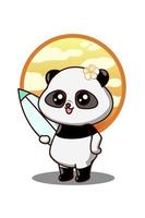 Ilustração dos desenhos animados do panda fofo com ícone de prancha de surf vetor