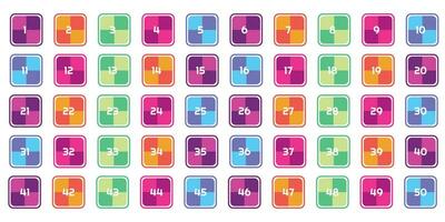 números 1 através cinquenta com colorida bolhas vetor