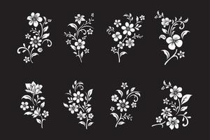 conjunto de corte de flores em preto e branco vetor