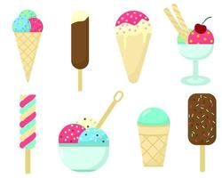 conjunto de diferentes tipos de ilustração vetorial de sorvete vetor