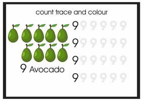 traço de contagem e cor de abacate número 9 vetor