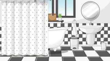 interior do banheiro com móveis em preto e branco vetor