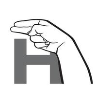 mão linguagem gestual alfabeto letra h ilustração em vetor. vetor