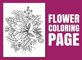 página para colorir de flores para adultos e crianças. ilustração desenhada à mão vetor