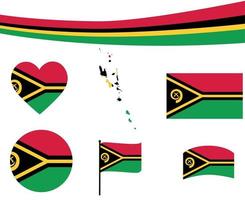 Bandeira de vanuatu mapa com fita e ícones de coração vetor emblema abstrato