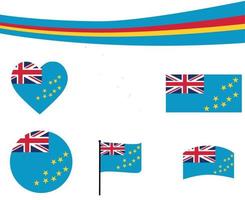 Fita do mapa da bandeira de tuvalu e ícones do coração vetor abstrato emblema nacional