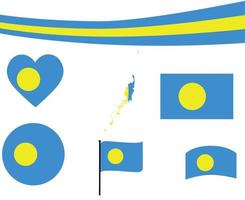 Bandeira do Palau mapa com fita e ícones de coração vetor abstrato emblema nacional