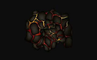 estilizado abstrato fundo do vulcão magma brilho textura dentro rachaduras buracos.destruídos terra superfície e fluindo lava. vetor