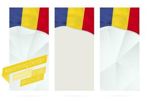 Projeto do bandeiras, panfletos, brochuras com bandeira do roménia. vetor
