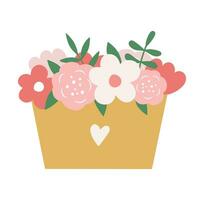 uma caixa do flores com uma fofa desenhado à mão estilo. vetor ilustração perfeito para Casamento projeto, papelaria ou flor fazer compras