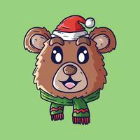 fofa desenho animado vetor ilustração do Urso cabeça vestindo santa chapéu e inverno lenço. Natal Urso desenho animado ilustração