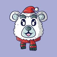 fofa desenho animado vetor ilustração do polar Urso cabeça vestindo santa chapéu e inverno lenço. Natal polar Urso desenho animado ilustração