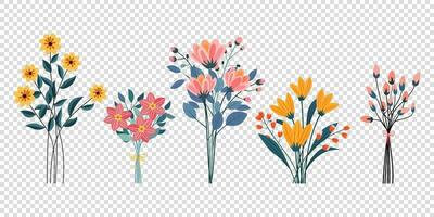 conjunto do diferente lindo buquês selvagem flores vetor plano ilustração. coleção floral isolado para presente e decoração