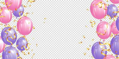 Rosa e roxa hélio balões fundo para aniversário, aniversário, celebração, evento vetor ilustração
