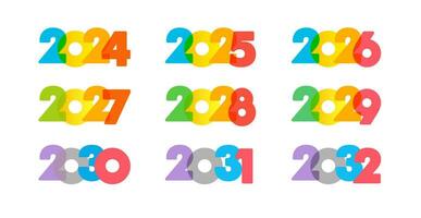 conjunto do criativo números a partir de 2024 para 2032. criativo ícones 2025, 2026, 2027, 2028, 2029, 2030 e 2031 logotipo. calendário ou planejador cobrir Projeto. isolado elementos. colorida conceito. vetor