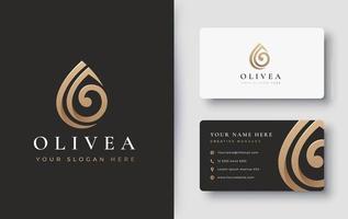 logotipo e cartão de visita de gota d'água de azeite de oliva