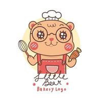 urso bonito cozinhar desenho animado logotipo kawaii da padaria. vetor