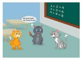 três fofa gatos dentro Sala de aula vetor