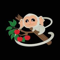 vetor ilustração do fofa macaco, árvore, folha, maçã, escalada